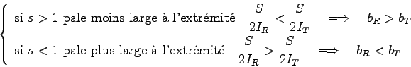 \begin{displaymath}\displaylines{
\left\{\begin{array}{l}
\mbox{si $s>1$ pale mo...
...{2I_T} \quad\Longrightarrow\quad b_R < b_T
\end{array}\right.
}\end{displaymath}