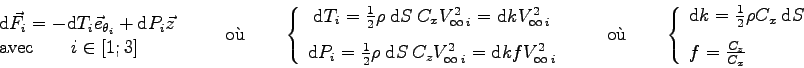 \begin{displaymath}
\left.\begin{array}{l}
\mbox{d}\vec F_i = - \mbox{d}T_i \vec...
...x \> \mbox{d}S \\ [3mm]
f = \frac{C_z}{C_x}
\end{array}\right.
\end{displaymath}